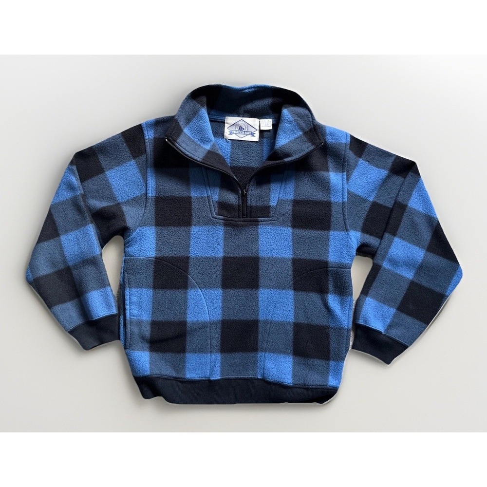VTG 90s Sears Trader Bay 1/4 Zip Fleece Blue Buffalo Plaid Fleece Pullover S Y2K - Picture 8 of 13